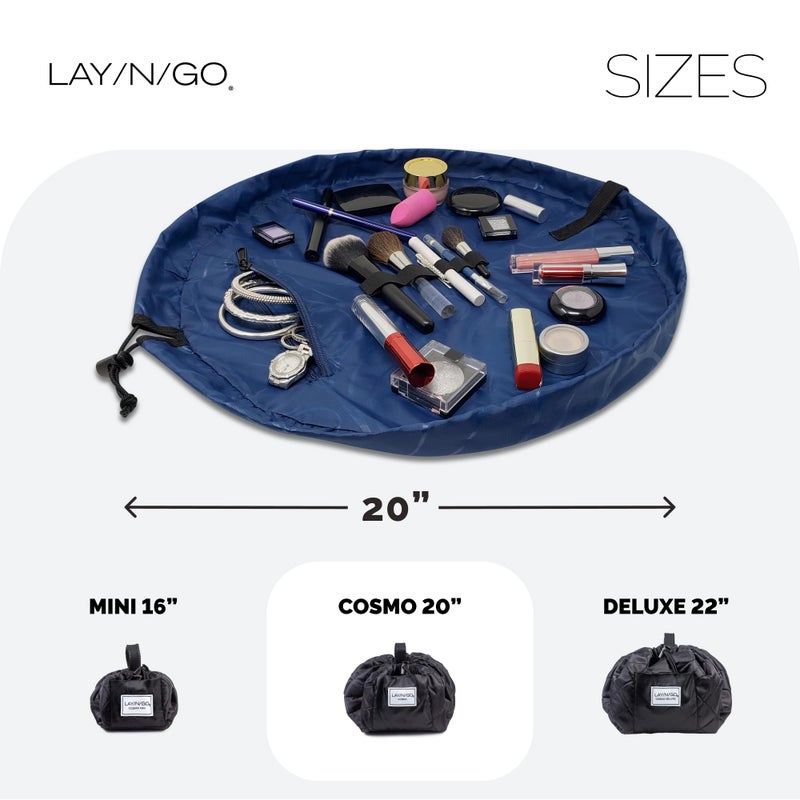 Lay-n-Go Cosmo Layflat Drawstring Cosmetic & Makeup Bag Organizer w/Zipper Pocket, Brush Loops & More, Cinch to Close, Lay Flat to Use, Durable, Machine Wash, Travel Toiletry Bag (20", Navy) - Image 5